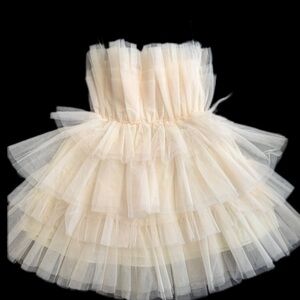 Women Strapless Cream Tulle Mini Dress